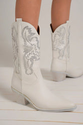 Beast Fashion Rhinestone Detail Point Toe Boots White OutfitFlow