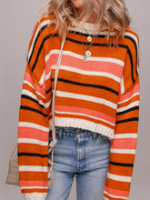Stripe Drop Shoulder Cropped Sweater Orange OutfitFlow