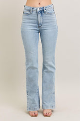 Judy Blue Full Size Tummy Control Vintage Wash Side Slit Slim Boot Jeans Plus Size Light OutfitFlow