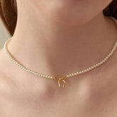 Copper Pearls Bow Necklace Gold One Size OutfitFlow