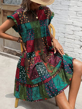 Color Block Print Short Sleeve Mini Dress Burgundy OutfitFlow