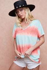 BiBi Tiedye Printed Hacci Knit Top MINT ORANGE OutfitFlow