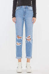 Kancan High Rise Distressed Mom Jeans LIGHT OutfitFlow