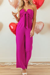 Tied Tube Wide Leg Jumpsuit Hot Pink OutfitFlow