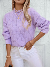 Cable Knit Mock Neck Long Sleeve Sweater Lavender OutfitFlow