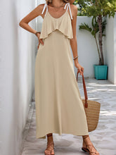 Perfee Tied Ruffled Scoop Neck Sleeveless Dress Tan OutfitFlow