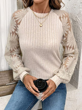 Round Neck Lace Patchwork Long Sleeve Top Dust Storm OutfitFlow
