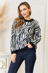 Heimish Full Size Zebra Print Sweater Black White OutfitFlow