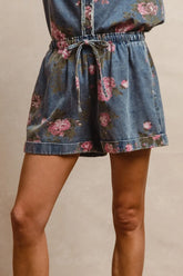 BiBi Floral Printed Denim Short Pants With Pocket DENIM OutfitFlow