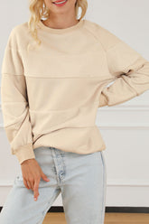 Round Neck Raglan Sleeve Sweatshirt Beige OutfitFlow