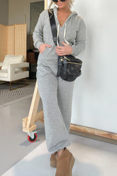 Full Size Drawstring Long Sleeve Jumpsuit Gray OutfitFlow