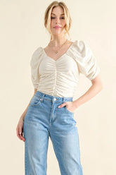 And The Why Buttery Soft Ruched Detailed Jersey Bodysuit Ivory OutfitFlow