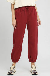 Umgee Fleece Jogger Pants with Drawstring BURGUNDY OutfitFlow