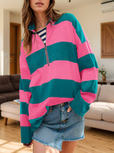 Color Block Half Zip Long Sleeve Sweater Hot Pink OutfitFlow