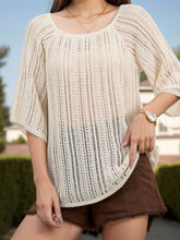 Openwork Round Neck Cover-Up Tan OutfitFlow