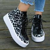 PU Leather Leopard Platform Sneakers Black OutfitFlow