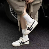 Contrast Line Detail Flats Athletic Black OutfitFlow