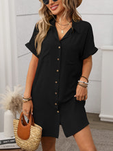 Button Down Short Sleeve Mini Dress Black OutfitFlow