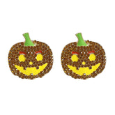 Demon Pumpkin Rhinestone Alloy Earrings Yellow One Size OutfitFlow