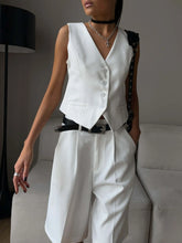 V-Neck Vest and Pants Two-Piece Blazer Set White OutfitFlow