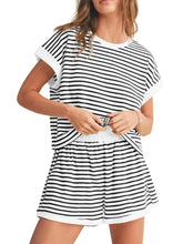 Full Size Contrast Striped T-Shirt and Shorts Set Plus Size Black Stripes On White Background OutfitFlow