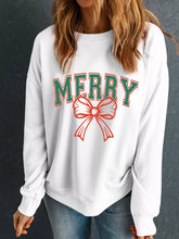 MERRY Bow Print Christmas Graphic Sweatshirt White OutfitFlow