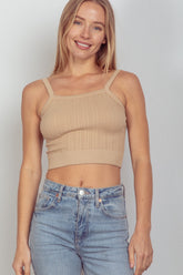 VERY J Cable Knit Seamless Cropped Cami Nude OutfitFlow