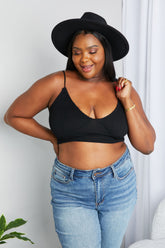 Zenana Full Size Textured Spaghetti Strap Bralette in Black Black OutfitFlow