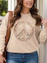 Plus Size Peace Sign Long Sleeve Sweatshirt Tan OutfitFlow