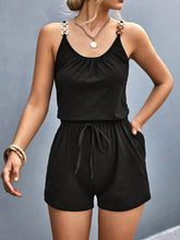 Pocketed Buckle Trim Scoop Neck Romper Black OutfitFlow