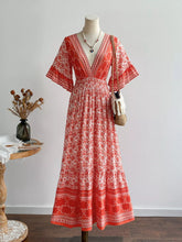 Floral Deep V-Neck Dress Coral OutfitFlow