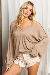 BiBi Exposed Seam Long Sleeve Top TAUPE OutfitFlow