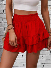 Ruffle Layered High Waist Casual Skort Red OutfitFlow