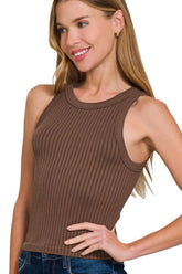 Zenana Seamless Ribbed Crop Tank BROWN OutfitFlow