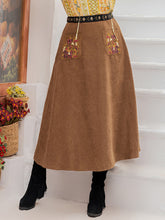 Plus Size Embroidered Pocketed High Waist Skirt Caramel OutfitFlow