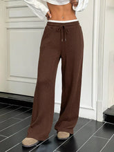 Drawstring Wide Leg Pants Coffee Brown Trendsi