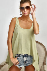 BiBi High and Low Flare Knit Tank Top SAGE OutfitFlow