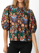 Tropical Print Puff Sleeve Knot Front Blouse Floral OutfitFlow