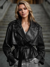 Leather Belted Trench Jacket Black OutfitFlow