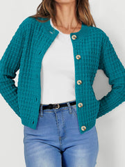 Textured Knit Button-Front Cardigan OutfitFlow