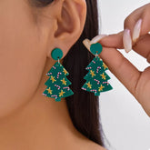 Christmas Tree Drop Earrings Dark Green One Size OutfitFlow