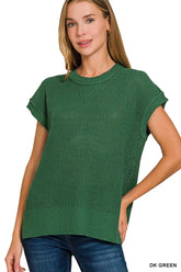 Zenana Oversized Crew Neck Sweater DK GREEN OutfitFlow