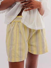 Striped High-Waist Linen Blend Summer Shorts Yellow OutfitFlow