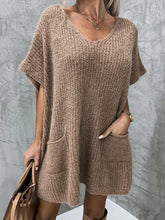 Short Sleeve Sweater Dress with Pockets Mocha OutfitFlow