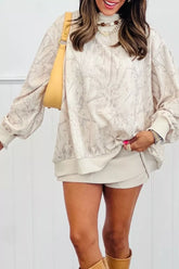 Abstract Print Long Sleeve Oversized Sweatshirt Beige Trendsi