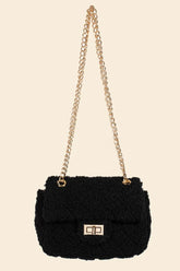 Fame Faux Fur Rectangle Crossbody Bag Black One Size OutfitFlow