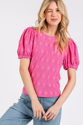 Mittoshop Flower Pattern Round Neck Short Sleeve Top Hot Pink OutfitFlow