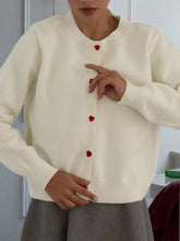 Button-Front Long Sleeve Cardigan Cream OutfitFlow