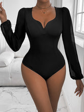 Perfee Sweetheart Neck Long Sleeve Bodysuit Black OutfitFlow