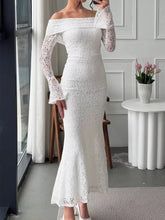Off-Shoulder Lace Bodycon Maxi Dress White OutfitFlow